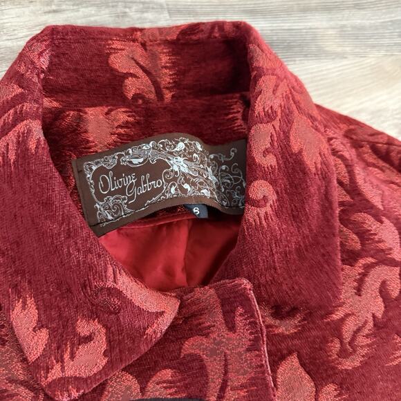 Olivine Gabbro Red Velvet Jacket Women’s Size 6 Cropped Floral Statement Coat - Picture 5 of 8